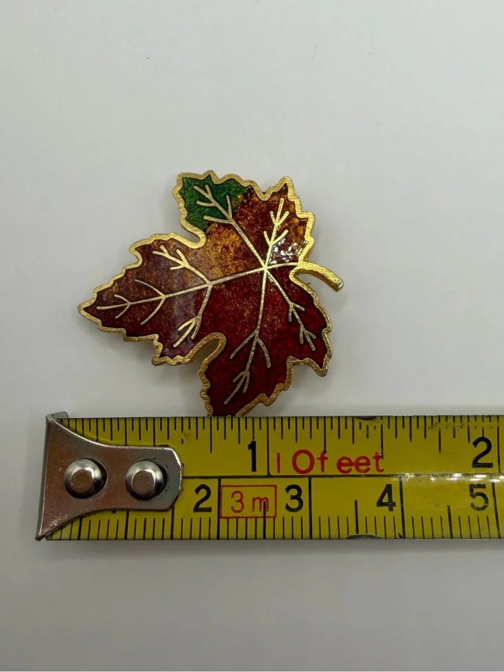 Vintage Goldtone Maple Leaf Brooch Pin Red Yellow Green Enamel Fall Foliage